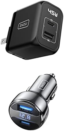 Iniu i623 USB C מטען & i711 מטען לרכב USB C, [A+C] GAN PD יציאה כפולה סוג C מטען טעינה מהירה ו 66W